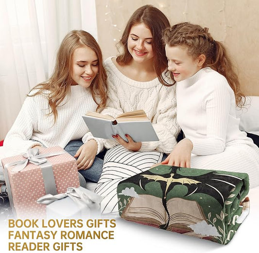 Fantasy Book Lovers Gifts, Bookish Gifts for Woman Men- Gragon Lovers Blanket, Functional Reading Gifts for Readers, Librarian, Book Nerd, Bookworm, Bookish Dragon Throw Blanket 60" x 50"