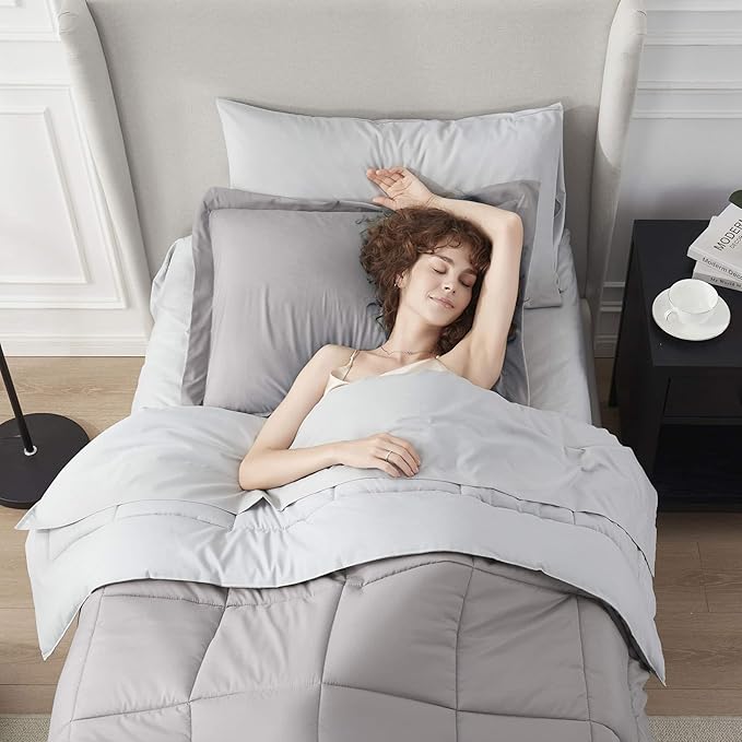 Nestl 5 Piece Twin XL Comforter Set – Linen Reversible Bed in a Bag – Complete Twin XL Size Bedding Set with Sheets, Pillowcase and Sham