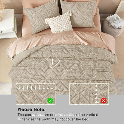 Litanika Wheat Queen Comforter Set, 3 Pieces Tufted Boho Farmhouse Bedding Comforter Sets, Lightweight Fluffy Comforter Bed Set for All Season (90x90In Comforter and 2 Pillowcases)