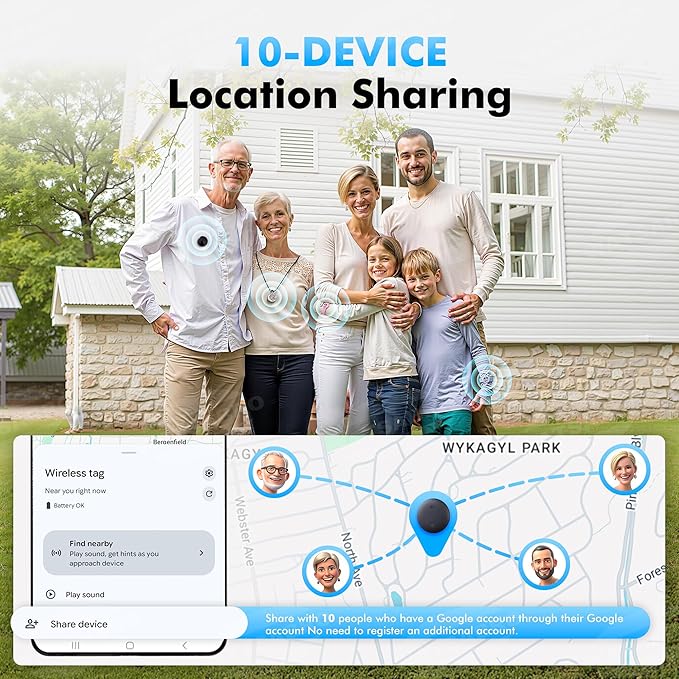 Bluetooth Tracker 4-Pack Smart Tag for Android & Samsung | IP66 Waterproof,100db, Item Finder for Keys, Wallet, Luggage. Works with Google Find Hub(White)