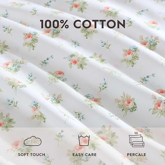 Laura Ashley - King Pillowcase Set, Breathable Percale Cotton Bedding, Floral Home Decor (Roseford Orange, 2 Piece)