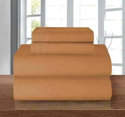 Elegant Comfort Luxury 1500 Premium Hotel Quality Microfiber 4-Piece Sheet Set - Wrinkle Resistant, All Around Elastic Fitted Sheet, Deep Pocket up to 16", California King, Light Brown