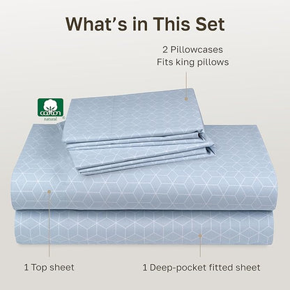 California Design Den King Size Sheet Set - 100% Cotton, 600 Thread Count, Deep Pocket King Sheets, Premium-Feel Bedding with Sateen Weave - Urban Geometric Print