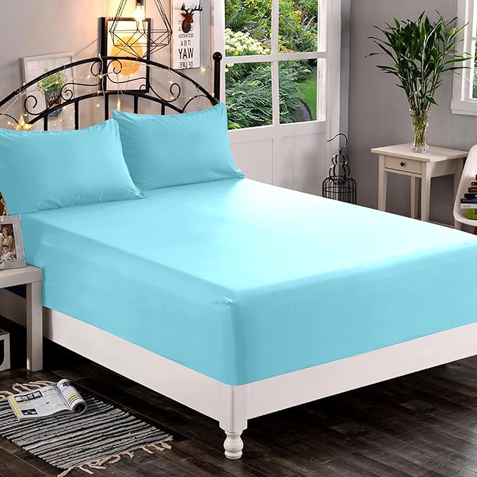Elegant Comfort 1500 Premium Quality Fitted Sheet Ultra Soft 18-24 Inch Extra Deep Pocket - Single Fitted Sheet for High Mattress - Wrinkle Free with Smart Storage Pockets, King, Aqua Blue