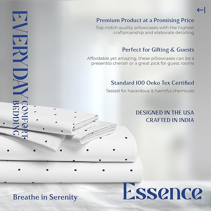 Mayfair Linen 100% Organic Cotton Printed Sheets Twin XL Size - Percale Weave Cotton Twin XL Size Sheet Set (4 PC, Navy Polka Dot), Soft & Crisp, GOTS Certified, Cooling Sheets, 16" Deep Pocket