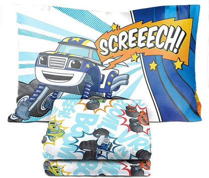 Jay Franco Blaze and The Monster Machines Off to The Races 4 Piece Toddler Size Bed Set – Super Soft Microfiber Bed Set Includes Size Comforter & Sheet Set (Official Blaze Product)