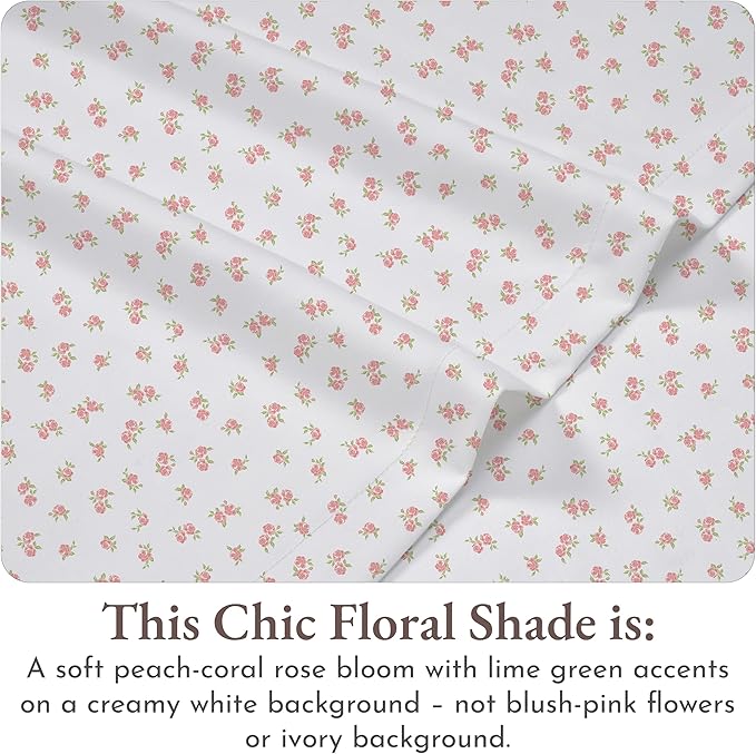 California Design Den Floral Pattern Bed Sheet Set Queen Size, 100% Cotton Sateen Deep Pocket Queen Sheets & Pillowcase Set - Chic Floral