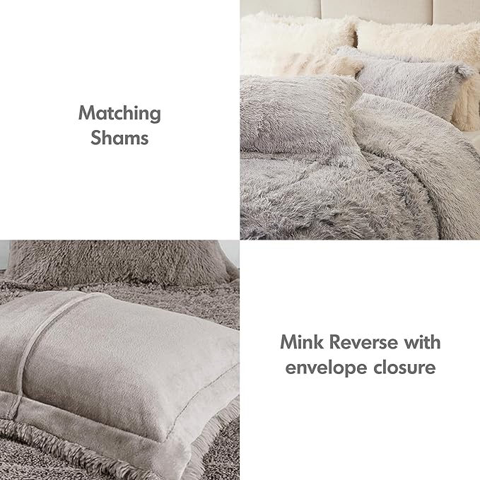 Intelligent Design Brielle, Long Shaggy Faux Fur Comforter Set, Plush Reverse, Trendy Ombre Design, Modern, Cozy All Season Bedding, Matching Sham, Twin/Twin XL(66"x90") Grey 2 Piece