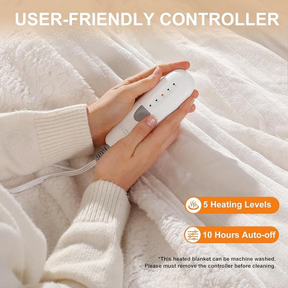 Twin Heated Blanket 62''X84'' Electric Blanket Twin Size - Soft Warm Heating Blanket with 5 Heating Level & 10 Hour Auto Off, ETL Certified & Machine Washable for Grandma Gifts(Cream White)