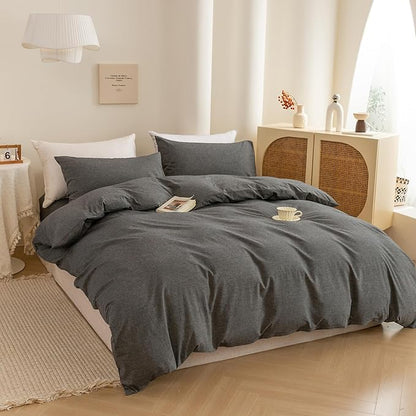 ECOCOTT Grey Duvet Cover Oversized King Size - 100% Washed Cotton Durable Soft Comfy Duvet Cover Set, 3 Pieces Duvet Cover with Zipper Closure (Dark Grey, 120"x 98")