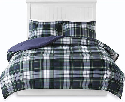 Madison Park Essentials Parkston Plaid Comforter, Matching Sham, 3M Scotchguard Stain Release Cover, Hypoallergenic All Season Bedding-Set, Twin/TwinXL, Navy, 2 Piece