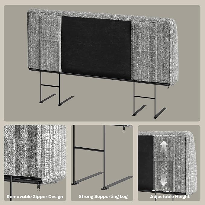 4.7” Upholstered Headboard for Queen Size Bed, No Drill Needed, 5 Min Assembly, Headboard for 8–14 Inch Mattress, Perfect for Renters Dorm Kids Pet, Linen Gray