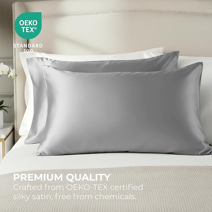 Satin Pillowcase 2 Pack - King Size (20"x40", Grey) - Silky Pillow Cases for Hair and Skin - Satin Pillow Covers with Envelope Closure - Extra Soft Premium Microfiber