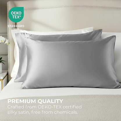 Satin Pillowcase 2 Pack - King Size (20"x40", Grey) - Silky Pillow Cases for Hair and Skin - Satin Pillow Covers with Envelope Closure - Extra Soft Premium Microfiber