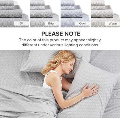 Comfort Spaces 100% Cotton Sheet Set Breathable, Lightweight, Soft with 14" Elastic Pocket Fits up to 16" Mattress, All Season Cozy Bedding, Matching Pillow Case, Queen Diamond Taupe 4 Piece