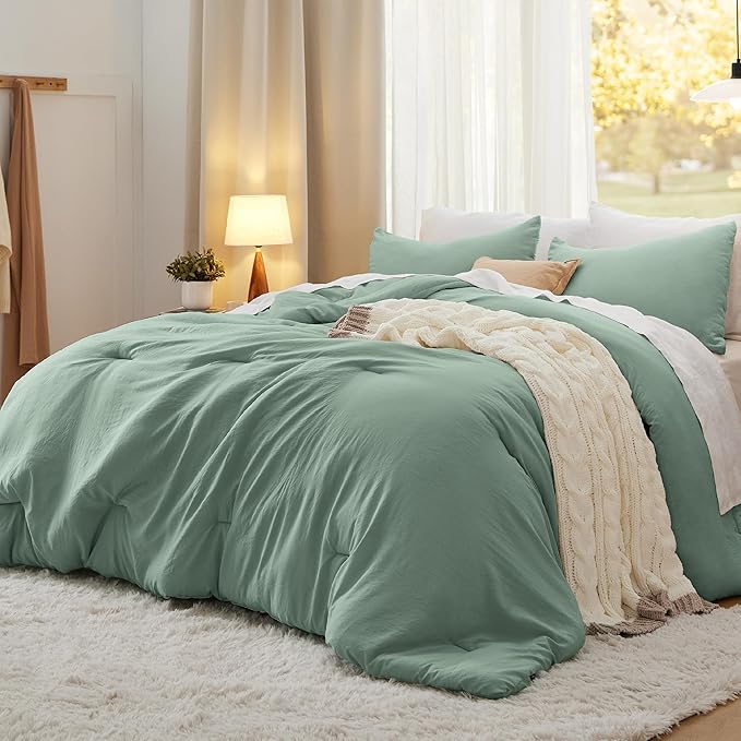 Bedsure King Comforter Set, Sage Green Soft Prewashed Bedding for All Seasons, 3 Pieces GentleSoft™ Bed Set, 1 Lightweight Comforter (104"x90") and 2 Pillowcases (20"x36")