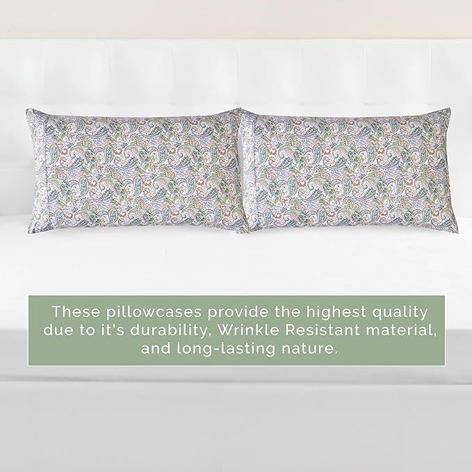 Elegant Comfort Ultra Soft Set of 2 Floral Print Pillowcases - 1500 Premium Hotel Quality Microfiber, Soft and Smooth Envelope Closure 2-Piece Pillow Covers - Standard/Queen, Paisley Teal