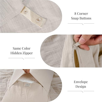 Gream Gray Duvet Cover King, 100% Sandwashed Cotton Soft King Size Duvet Cover Set 3 Pieces with Zipper Clousre & Corner Buttons (Cream Gray, King 104 x 90)