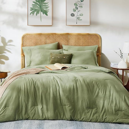 WRENSONGE Super King Plus Comforter Set - 7 Pieces Sage Green Soft Bed in a Bag Super King Plus with Fitted Sheet, Flat Sheet, 2 Pillow Shams, and 2 Pillowcases- Warm Bedding Sets for All Season