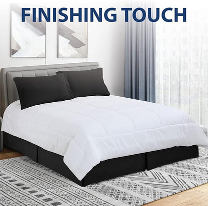 Cathay Home Double Brushed Microfiber Pleated Easy Fit Bed Skirt, Ultra Soft, Fade and Wrinkle Resistant - Black, Queen