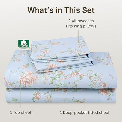 California Design Den California King Sheet Sets - 400 Thread Count Sateen, Natural 100% Cotton Sheets Set Deep Pocket and Durable Bedding - Antique Rose