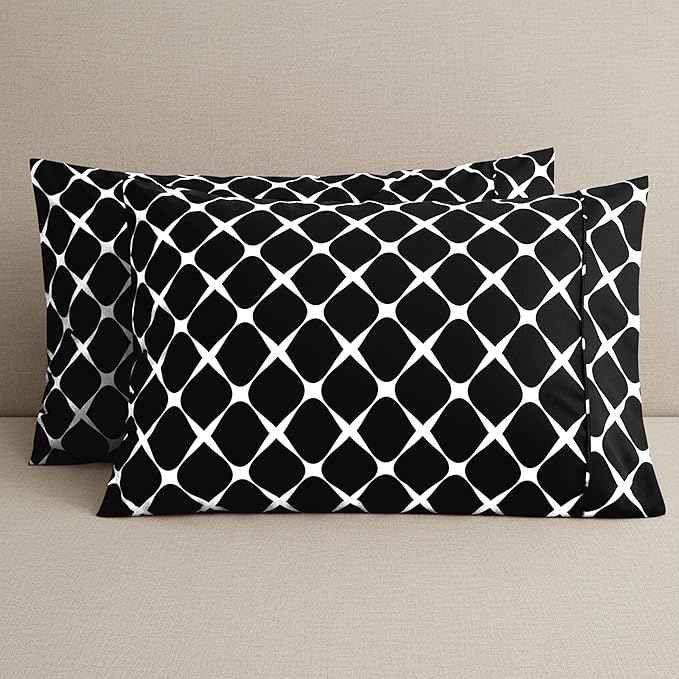 Elegant Comfort Luxury Ultra-Soft 2-Piece Pillowcase Set - 1500 Premium Hotel Quality Microfiber Double Brushed - Wrinkle Resistant, King Size, Bloomingdale Pattern Black