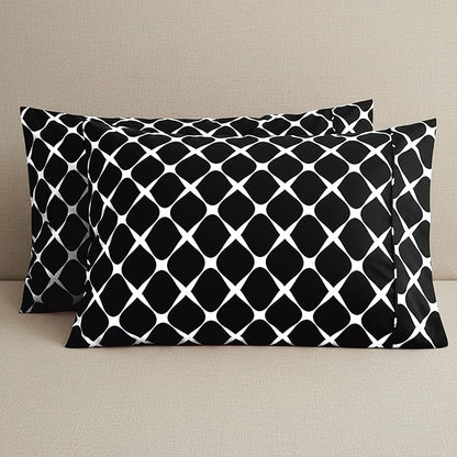 Elegant Comfort Luxury Ultra-Soft 2-Piece Pillowcase Set - 1500 Premium Hotel Quality Microfiber Double Brushed - Wrinkle Resistant, King Size, Bloomingdale Pattern Black