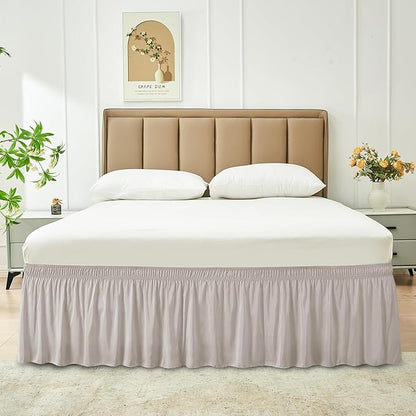 Biscaynebay Wrap Around Bed Skirts for King & Cal King Beds 16" Drop, Camel Grey Adjustable Elastic Dust Ruffles Easy Fit Wrinkle Resistant Silky Luxurious Fabric Machine Washable