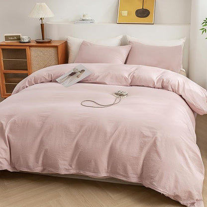ECOCOTT Duvet Cover Queen Size - 100% Washed Cotton Durable Soft Comfy Duvet Cover Set, 3 Pieces Duvet Cover with Zipper Closure, No Comforter (Greyish Pink)