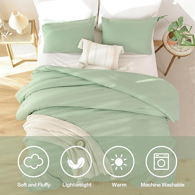 ROSGONIA California King Comforter Set Sage Green, 3pcs(1 Boho Cal King Comforter & 2 Pillowcases), All Season Lightweight Bedding Blanket Quilt
