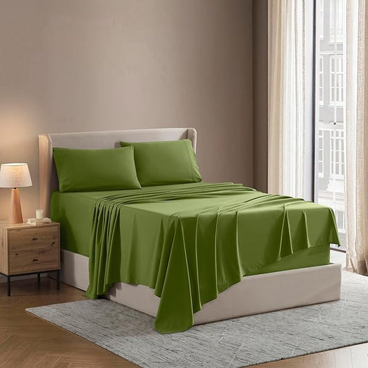 Nestl Full Sheet Set - Luxury 1800 Ultra-Soft Microfiber Full Bed Sheets - Double Brushed - Deep Pockets - Easy Fit - 4 Piece Set - Bedding Sheets & Pillowcases (Full, Calla Green)
