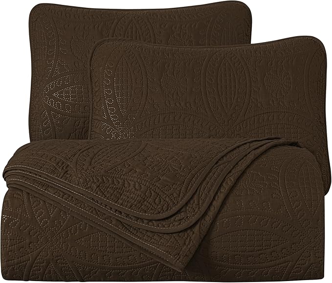 Chezmoi Collection Austin 3-piece Oversized Bedspread Coverlet Set (Queen, Chocolate) | Oversized, Lightweight, Fade Resistant