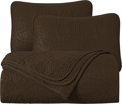 Chezmoi Collection Austin 3-piece Oversized Bedspread Coverlet Set (Queen, Chocolate) | Oversized, Lightweight, Fade Resistant