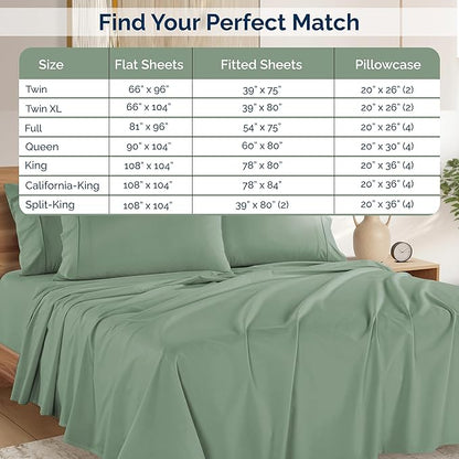 Casa Platino King Sheet Set – 100% Cotton Sheets with 4 Pillowcases, Crisp Percale Weave & Cozy Feel, Cooling & Breathable King Bed Sheets with 15" Deep Pocket, Excellent Quality & Fit – Sage Green