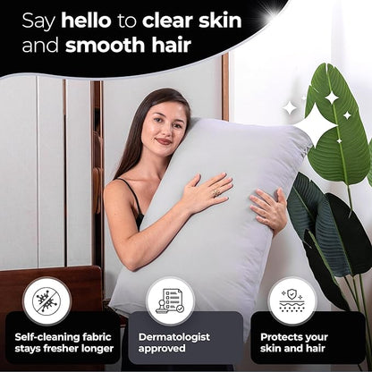 Silvery Silver Infused Bed Sheets Set - Ultra-Soft Temperature-Regulating Fabric with Self-Cleaning Technology™ That Stays Fresh 3X Longer for Hygienic Sleep (Gray, Queen)