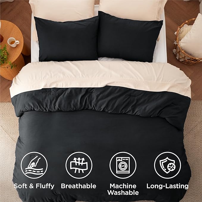 Bedsure Super King Comforter Set, Black Soft Prewashed Bedding for All Seasons, 3 Pieces GentleSoft™ Bed Set, 1 Lightweight Comforter (120"x120") and 2 Pillowcases (20"x36")