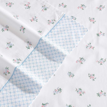 Laura Ashley - Twin Sheet Set, Crisp & Cool Cotton Percale Bedding with Deep Pockets, Lightweight for Year Round Comfort, Bed Sheets with Matching Pillowcase (Harperette Blue)