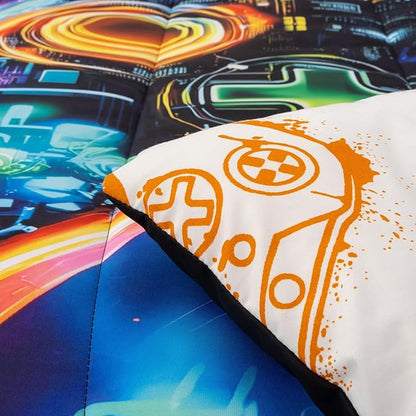A Nice Night 5PC Game Console Comforter Set for Boys Girls Kids,Space Universe Gaming Like Rhythmic Music Style Lightweight Gamer Bedding,Twin