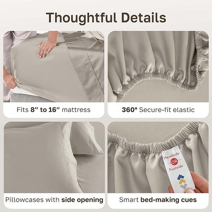 California Design Den Hotel Quality King Bed Sheets Set - Luxury 600 Thread Count Sateen, Natural 100% Cotton King Sheet Set, Fully Elasticized Deep Pockets, Cool and Durable Bedding - Soft Linen