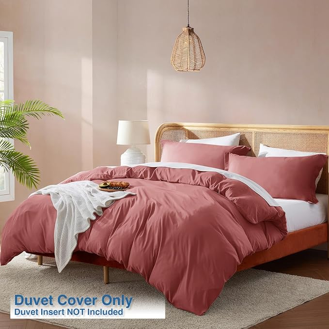 Nestl Pink Clay Duvet Cover Full Size - Soft Double Brushed Full Size Duvet Cover Set, 3 Piece, with Button Closure, 1 Duvet Cover 80x90 inches and 2 Pillow Shams