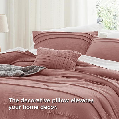 Bedsure King Comforter Set - 4 Pieces Pinch Pleat Bed Set, Dusty Pink Boho Bedding for All Season, 1 Soft Comforter, 2 Pillowcases, 1 Decorative Pillow