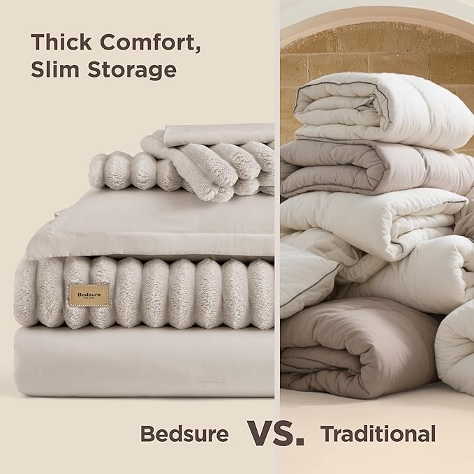 Bedsure Gentlesoft™ 2-in-1 King Size Comforter Set and Detachable Fluffy Blanket, Beige Bedding Set for All Season Use, SnapTech™ Design for Space Saving (Includes 2 Pillow Shams, 2 Pillowcases)