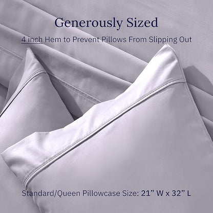 California Design Den Standard Queen Size Pillowcase Set - 400 Thread Count, 100% Cotton Sateen, Set of 2 Pillow Covers, Soft and Breathable - Dusky Lavender Grey