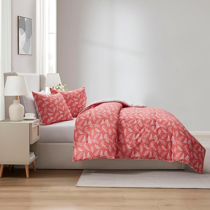 Nestl Full Size Comforter Sets - Pink Bed in a Bag Full Size, 3 Pieces Reversible Bed Set, Soft Floral Bedding Set, All Season Botanical Comforters with Pillow Shams