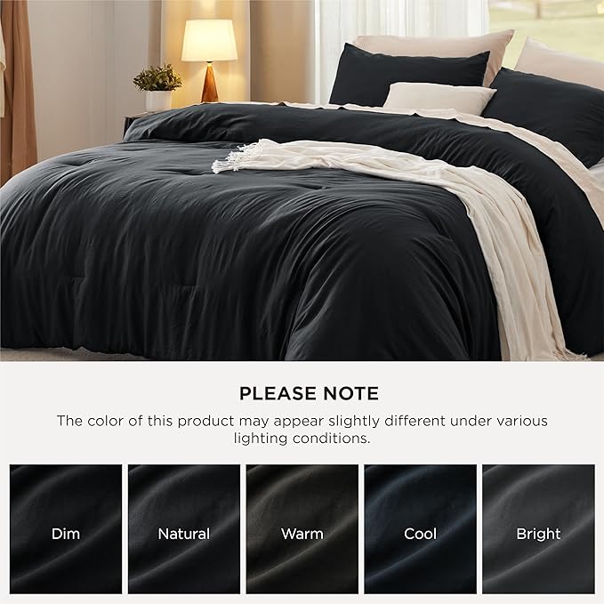 Bedsure Oversized King Comforter Set, Black Soft Prewashed Bedding for All Seasons, 3 Pieces GentleSoft™ Bed Set, 1 Lightweight Comforter (120"x98") and 2 Pillowcases (20"x36")