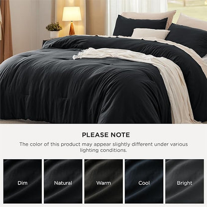 Bedsure Super King Comforter Set, Black Soft Prewashed Bedding for All Seasons, 3 Pieces GentleSoft™ Bed Set, 1 Lightweight Comforter (120"x120") and 2 Pillowcases (20"x36")