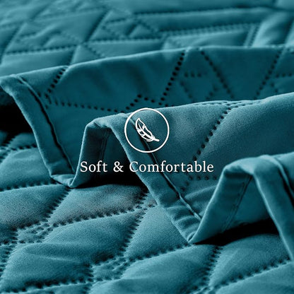 akkialla Twin Quilt Set, Teal Lightweight Microfiber Bedspread Coverlet, Boho Geometric Pattern, Soft All-Season Bedding, 2-Piece (1 Quilt, 1 Pillow Sham) | Breathable fabric, Modern style