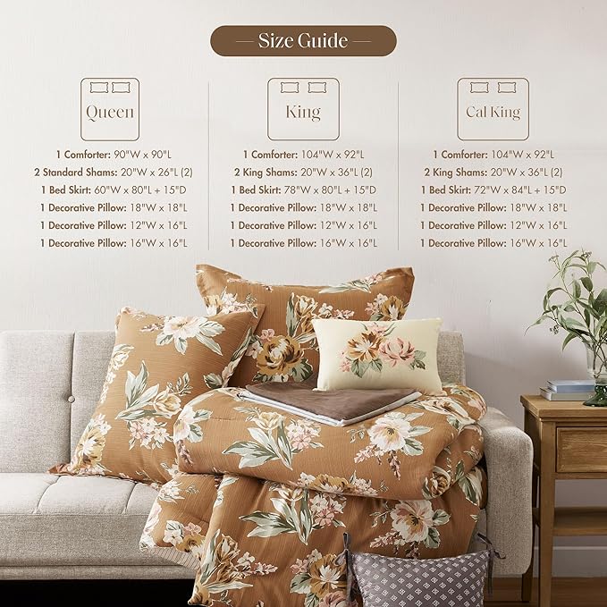Madison Park Vintage Floral Reversible Comforters King Size Bed, All Season, Down Alternative Bedding Comforter, Bedskirt, Pillows, Shams, Salara, Queen Terracotta 7 Piece | Reversible