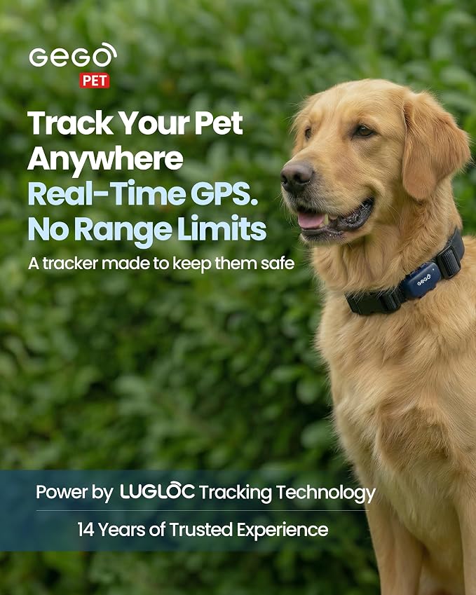GEGOPet – Real-Time GPS Pet Tracker for Dogs & Cats, Unlimited Range, Safe Zones, Escape Alerts, Location History, Activity & Wellness Insights. Active Subscription Required