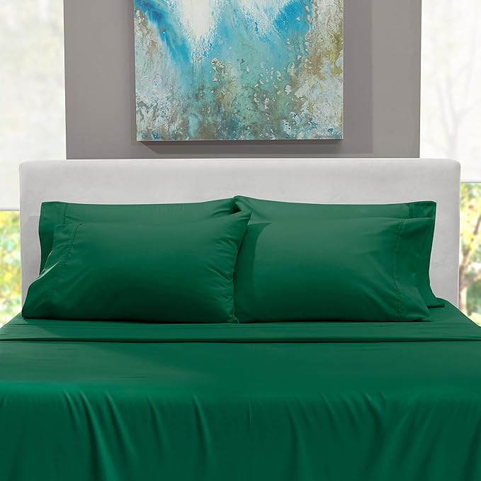 Hearth & Harbor Bed Sheets, Luxury Soft 6 Piece Bed Sheet Set Extra Deep Pocket Fitted Sheets Fits Mattress up to 21", Double Brushed Bedding Sheets & Pillowcases, Full, Dark Green